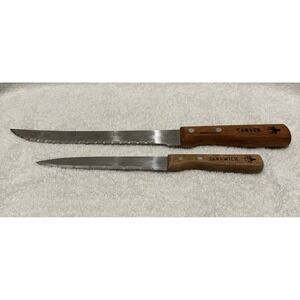 CHEF'S COLLECTION 8" Carver & 5" Sandwich Stainless Steel Wood Handle Vintage